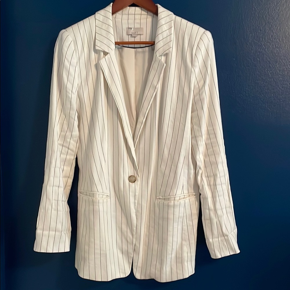 Women's White Striped Blazer
